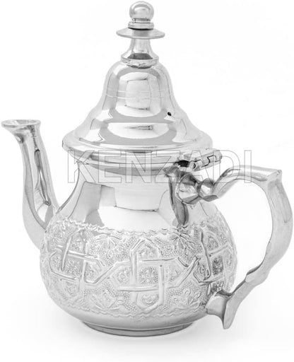 Moroccan 8Cups 20oz Teapot Handmade Brass Silver Plated Hand Carved In Fes Morocco