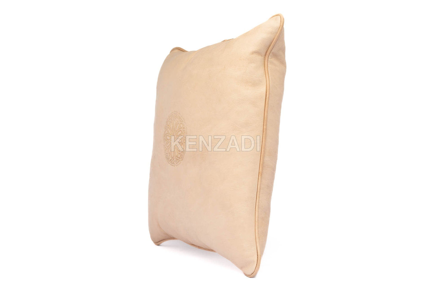 Moroccan Leather Pillow, Beige traditional Throw Pillow Case by MyPoufs.com