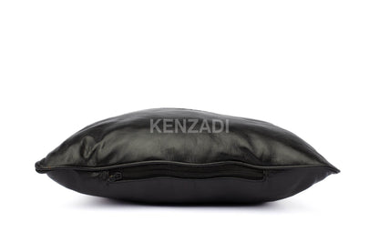 Moroccan Stuffed Leather Pillow, Black traditional Throw Pillow Case by MyPoufs.com