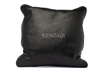 Moroccan Stuffed Leather Pillow, Black traditional Throw Pillow Case by MyPoufs.com