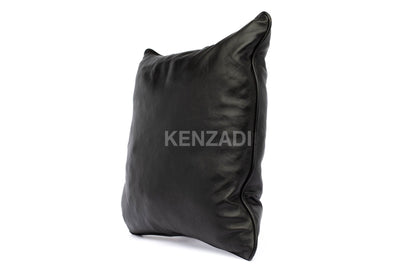 Moroccan Stuffed Leather Pillow, Black traditional Throw Pillow Case by MyPoufs.com