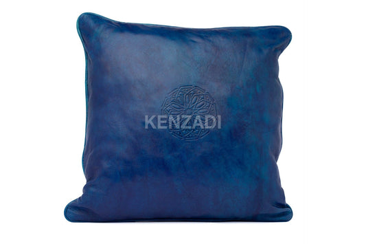 Moroccan Leather Pillow, Blue traditional Throw Pillow Case by MyPoufs.com
