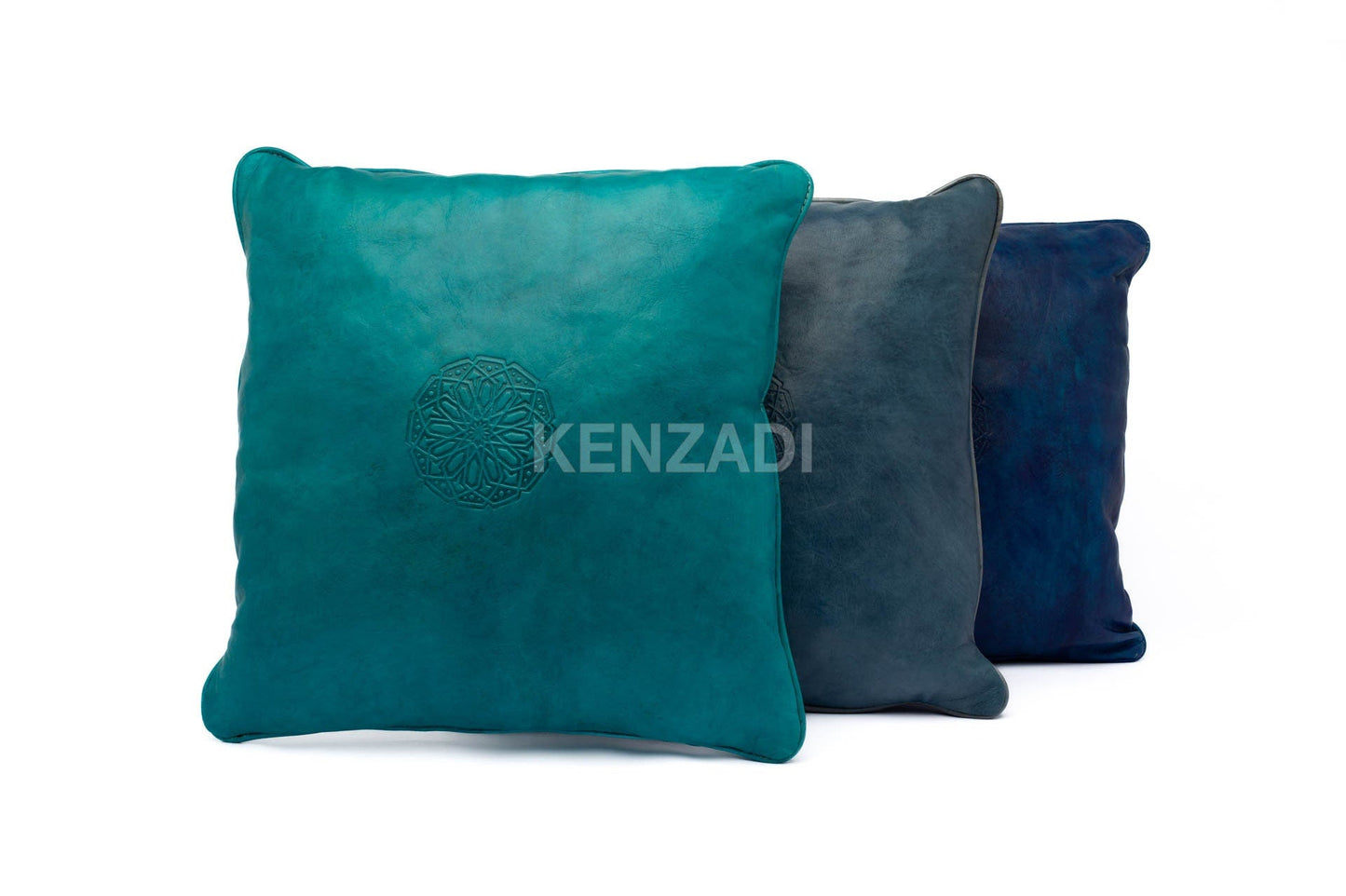 Moroccan Leather Pillow, Blue traditional Throw Pillow Case by MyPoufs.com
