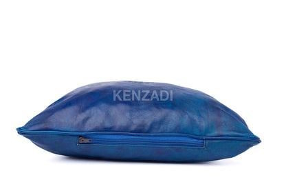 Moroccan Leather Pillow, Blue traditional Throw Pillow Case by MyPoufs.com