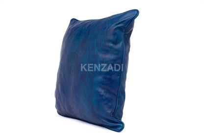 Moroccan Leather Pillow, Blue traditional Throw Pillow Case by MyPoufs.com