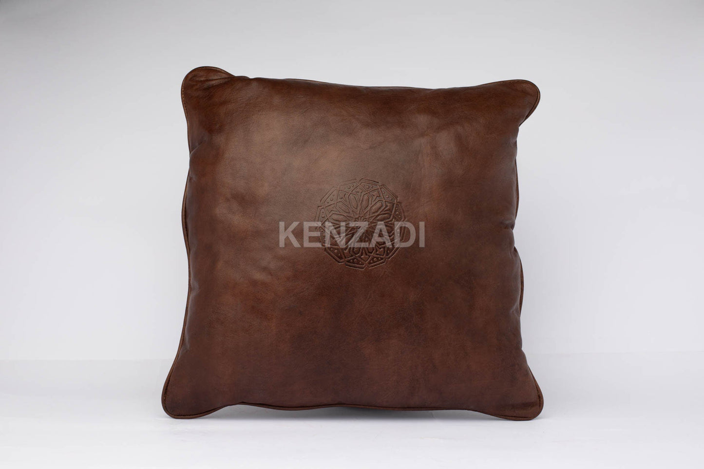 Moroccan Leather Pillow, Brown traditional Throw Pillow Case by MyPoufs.com