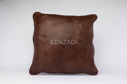 Moroccan Leather Pillow, Brown traditional Throw Pillow Case by MyPoufs.com