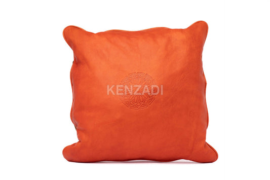 Moroccan Leather Pillow, Orange traditional Throw Pillow Case by MyPoufs.com