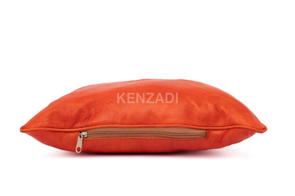 Moroccan Leather Pillow, Orange traditional Throw Pillow Case by MyPoufs.com