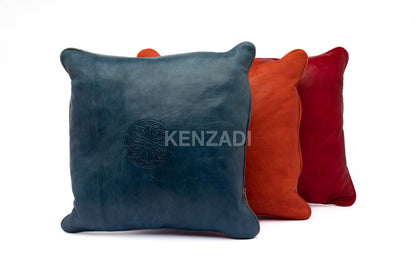 Moroccan Leather Pillow, Red traditional Throw Pillow Case by MyPoufs.com