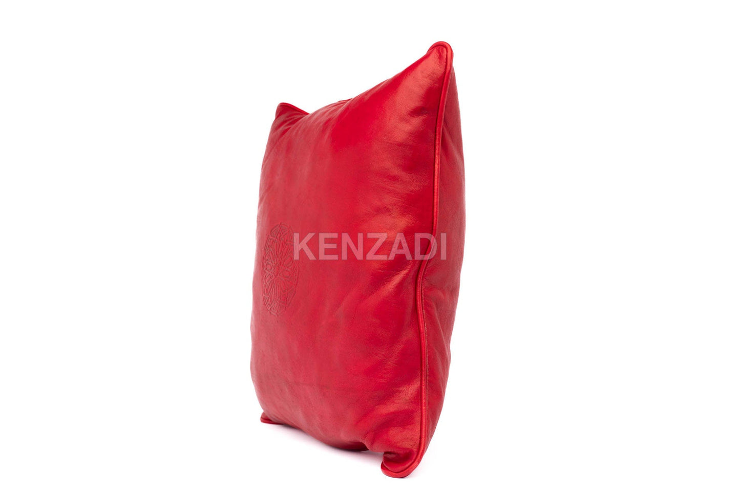 Moroccan Leather Pillow, Red traditional Throw Pillow Case by MyPoufs.com