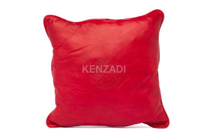 Moroccan Leather Pillow, Red traditional Throw Pillow Case by MyPoufs.com