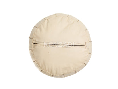 Moroccan leather pouf, round pouf, berber pouf, Creamy White with White embroidery by MyPoufs.com