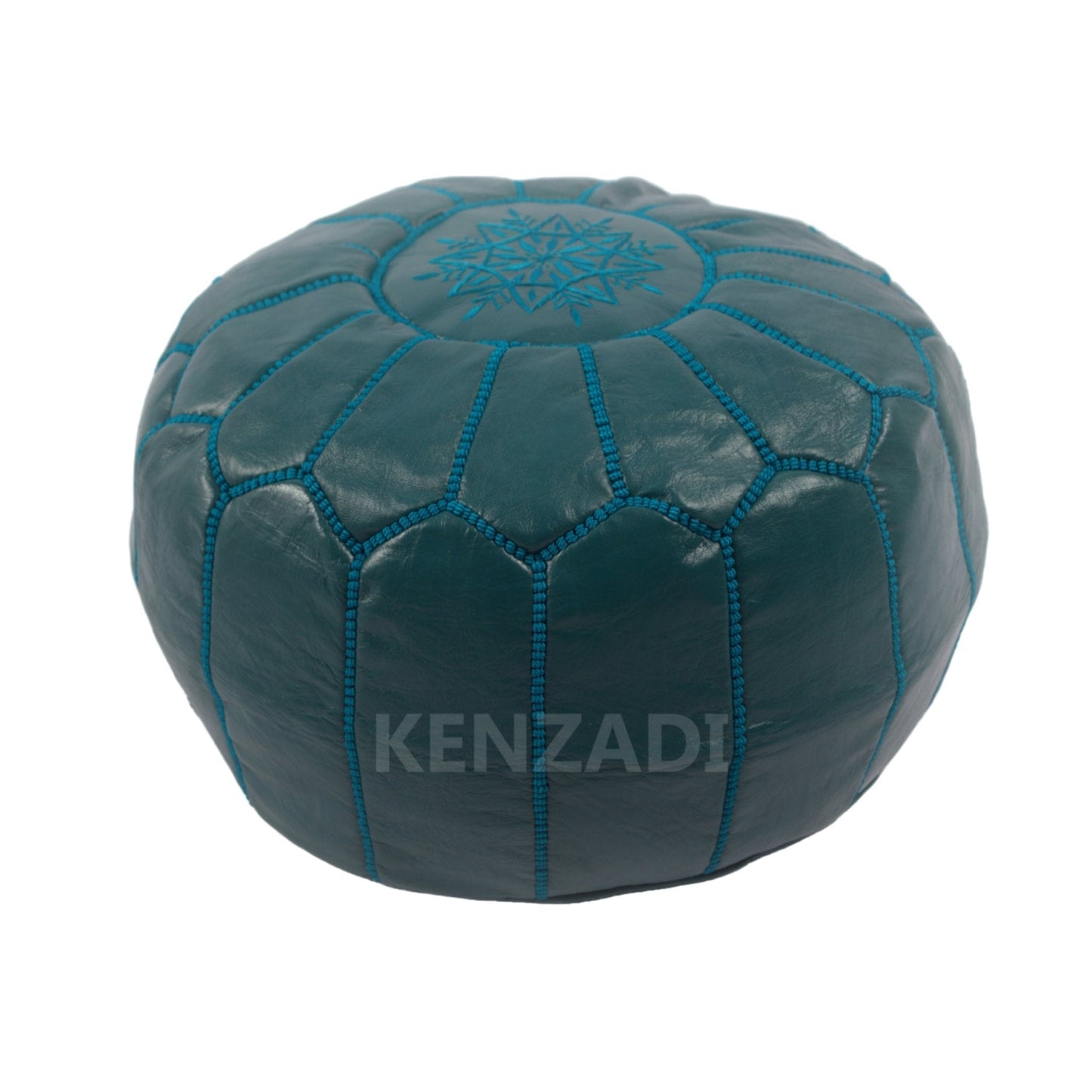 Moroccan leather pouf, round pouf, berber pouf, Dark Blue with Blue embroidery by MyPoufs.com