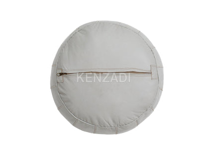 Moroccan leather Pouf, round Pouf, berber Pouf, Grey Pouf with Grey embroidery by MyPoufs.com