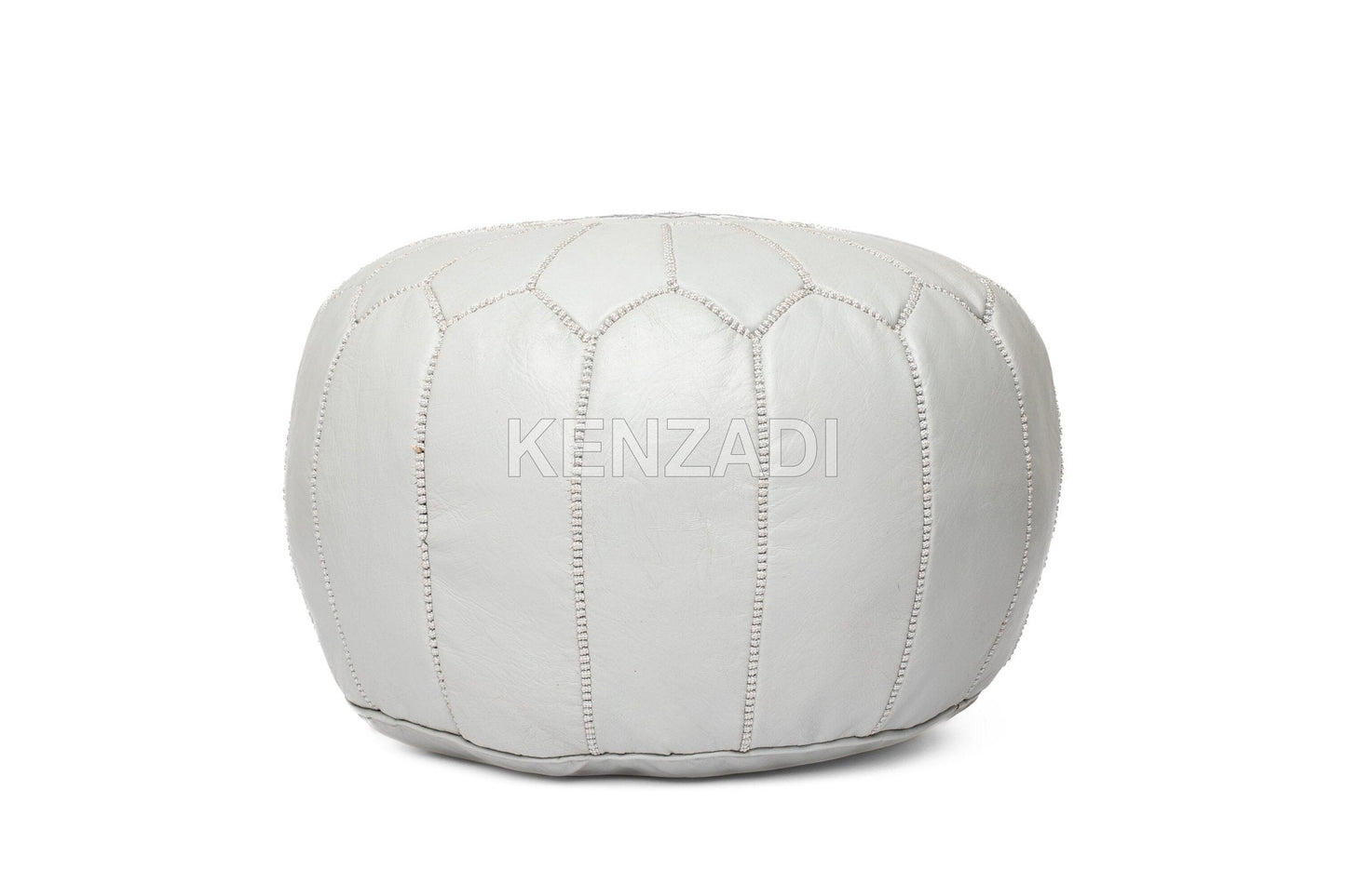 Moroccan leather Pouf, round Pouf, berber Pouf, Grey Pouf with Grey embroidery by MyPoufs.com