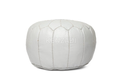 Moroccan leather Pouf, round Pouf, berber Pouf, Grey Pouf with Grey embroidery by MyPoufs.com