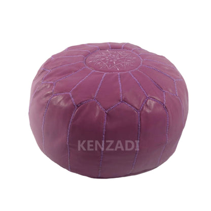 Moroccan leather pouf, round pouf, berber pouf, light purple pouf with purple embroidery by MyPoufs.com