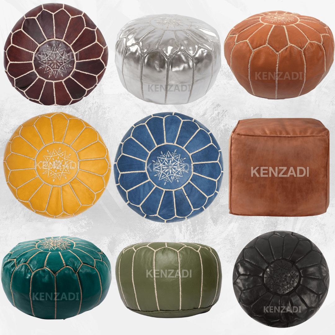 Moroccan Leather Stuffed Poufs