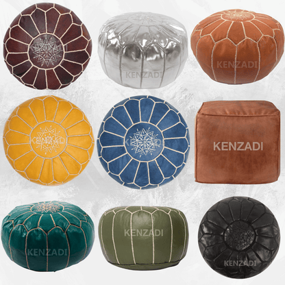 Moroccan Leather Stuffed Poufs
