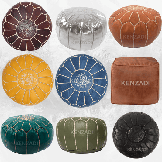 Moroccan Leather Stuffed Poufs