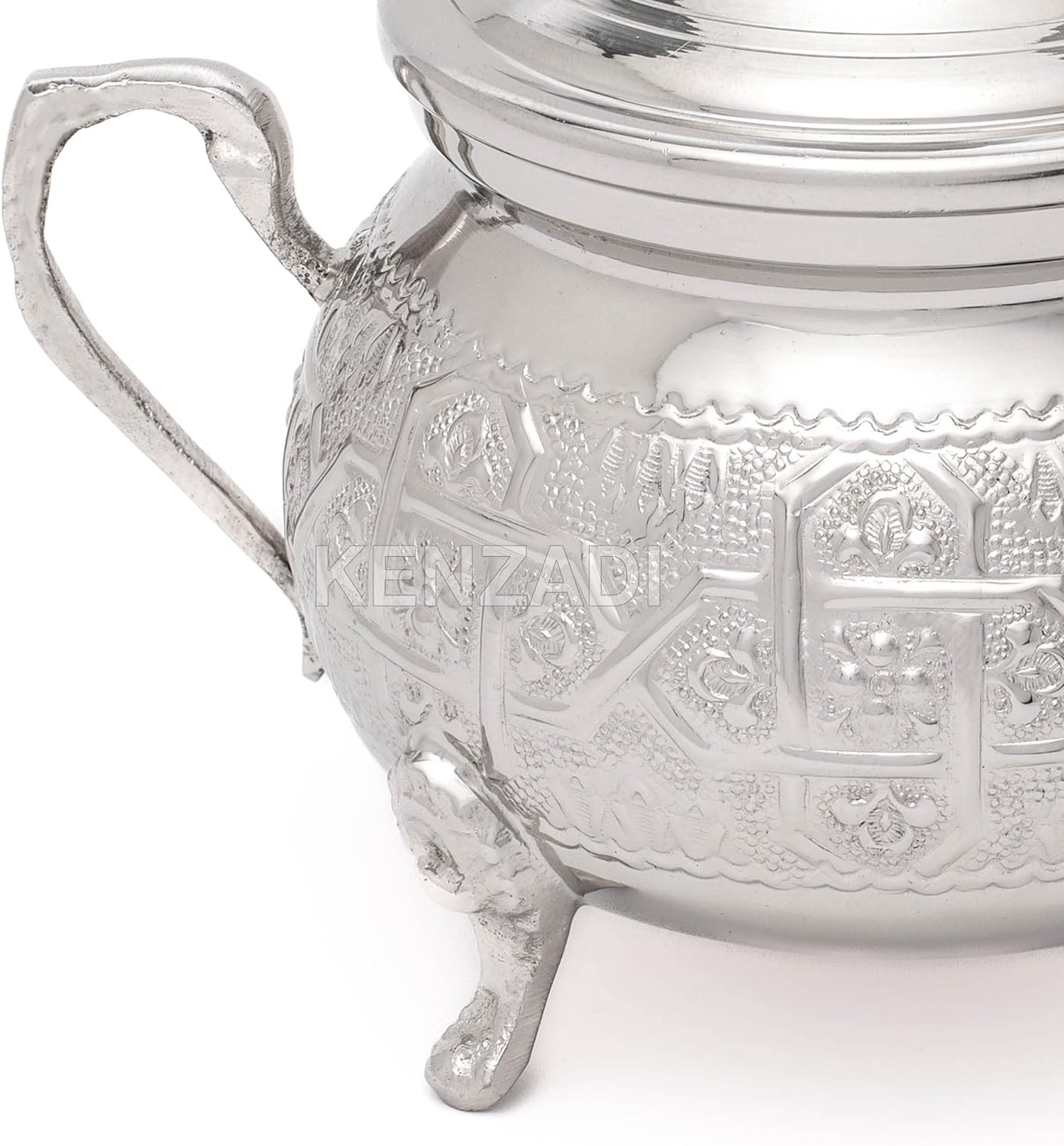 Moroccan Medium Sugar Bowl Container for Tea Pot Set Handmade Brass Silver Plated Teapot Hand Carved In Fes Morocco