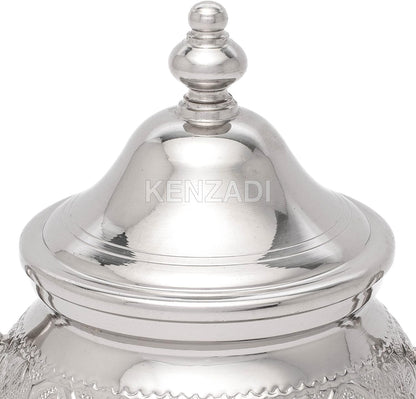 Moroccan Medium Sugar Bowl Container for Tea Pot Set Handmade Brass Silver Plated Teapot Hand Carved In Fes Morocco