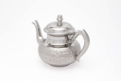Moroccan Serving TeaPot Handmade Of Brass Silver Plated Hand Carved In Fes Morocco