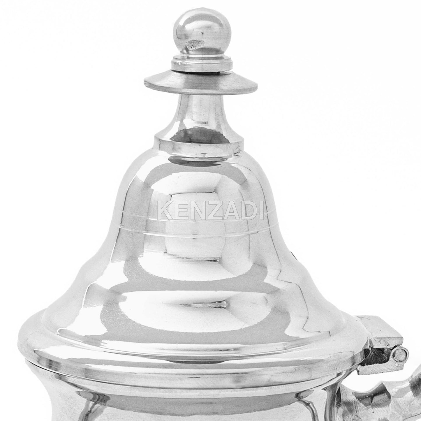 Moroccan Serving TeaPot Handmade Of Brass Silver Plated Hand Carved In Fes Morocco