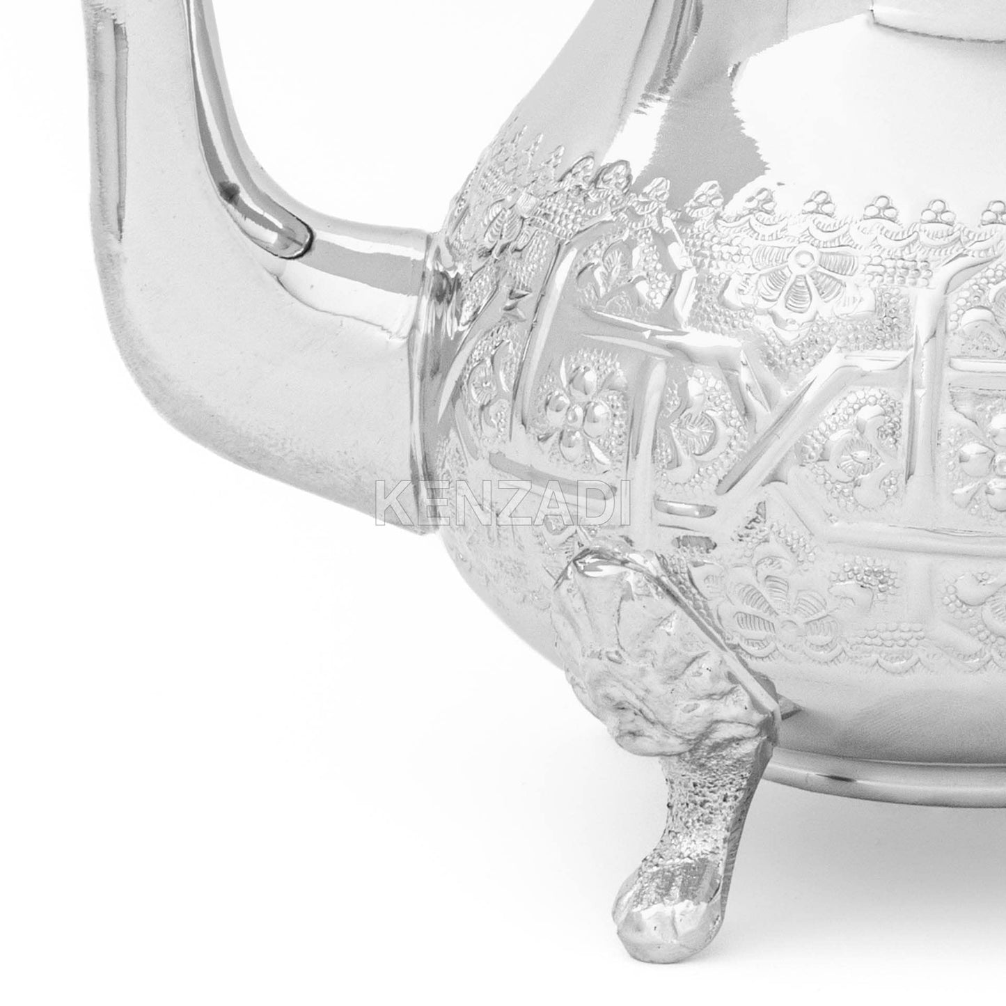 Moroccan Serving TeaPot Handmade Of Brass Silver Plated Hand Carved In Fes Morocco