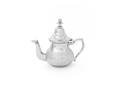 Moroccan Serving TeaPot Handmade Of Brass Silver Plated Hand Carved In Fes Morocco