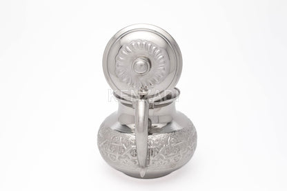 Moroccan Serving TeaPot Handmade Of Brass Silver Plated Hand Carved In Fes Morocco