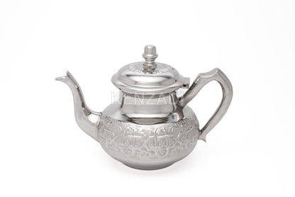 Moroccan Serving TeaPot Handmade Of Brass Silver Plated Hand Carved In Fes Morocco