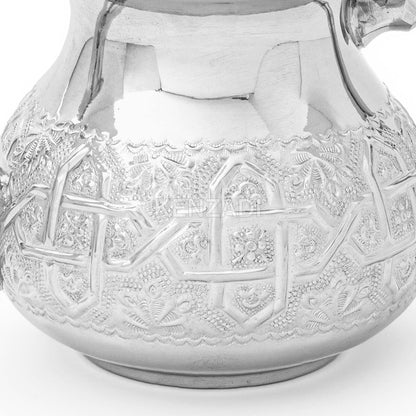 Moroccan Serving TeaPot Handmade Of Brass Silver Plated Hand Carved In Fes Morocco