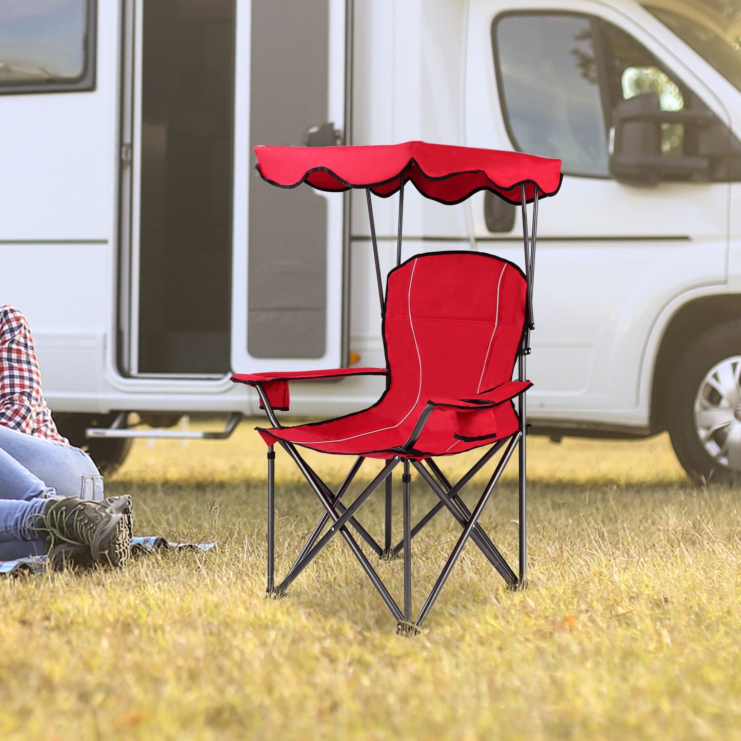 Portable Folding Beach Canopy Chair with Cup Holders