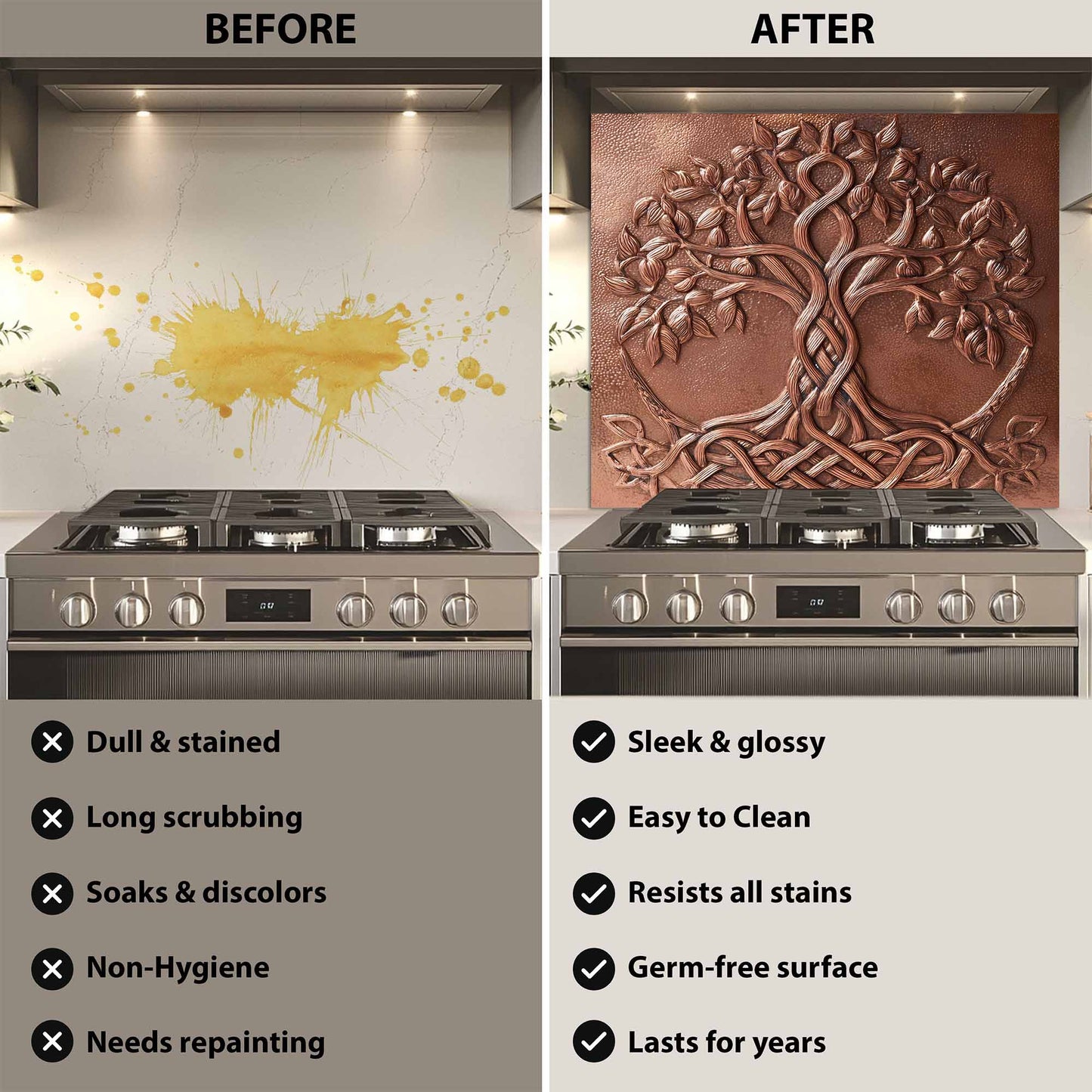 Copper Knot Tree Tempered Glass Backsplash – Kitchen Backsplash Behind Stove