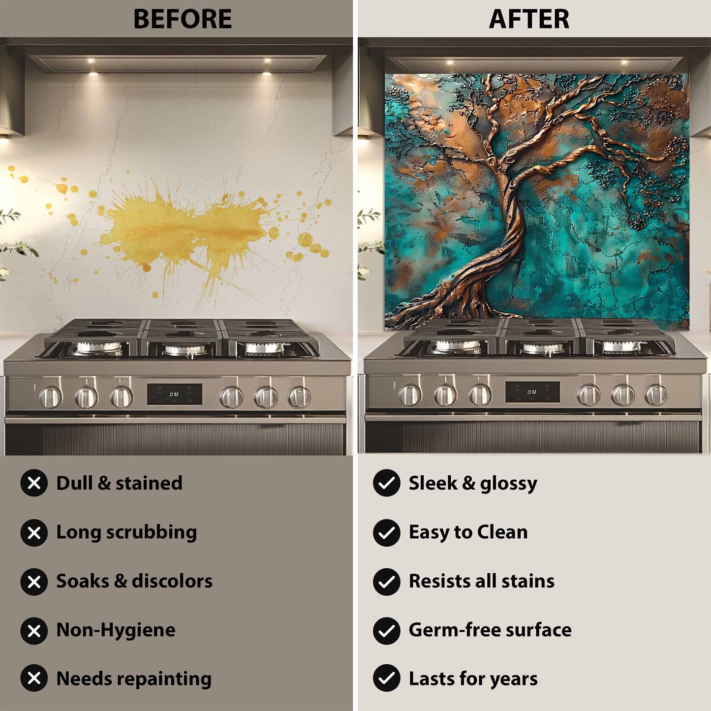 Verdigris Flow Tree Kitchen Backsplash – Tempered Glass Backsplash Behind Stove