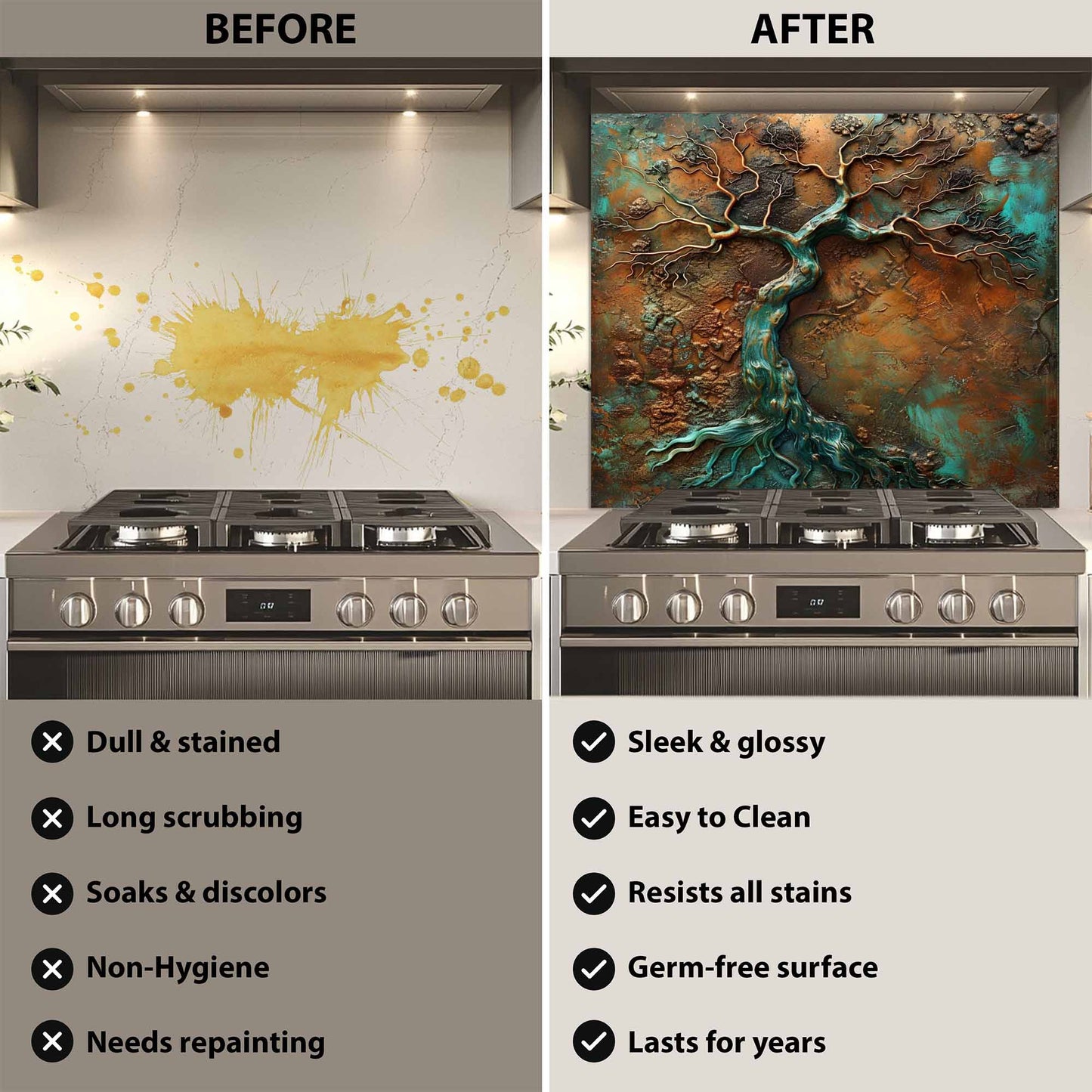 Flowing Copper Roots Tempered Glass Backsplash – Kitchen Backsplash Behind Stove