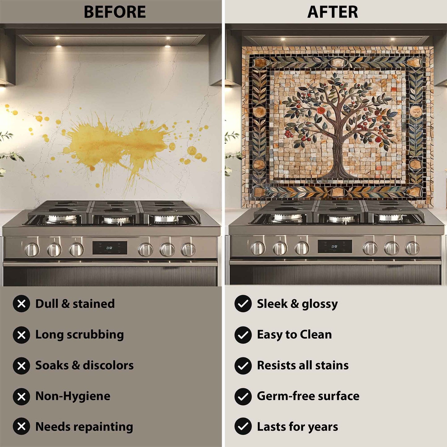 Fruit Mosaic Tempered Glass Backsplash –  Tree of Life Kitchen Backsplash