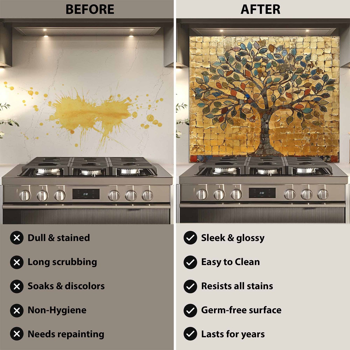 Golden Mosaic Tempered Glass Backsplash – Kitchen Backsplash Behind Stove