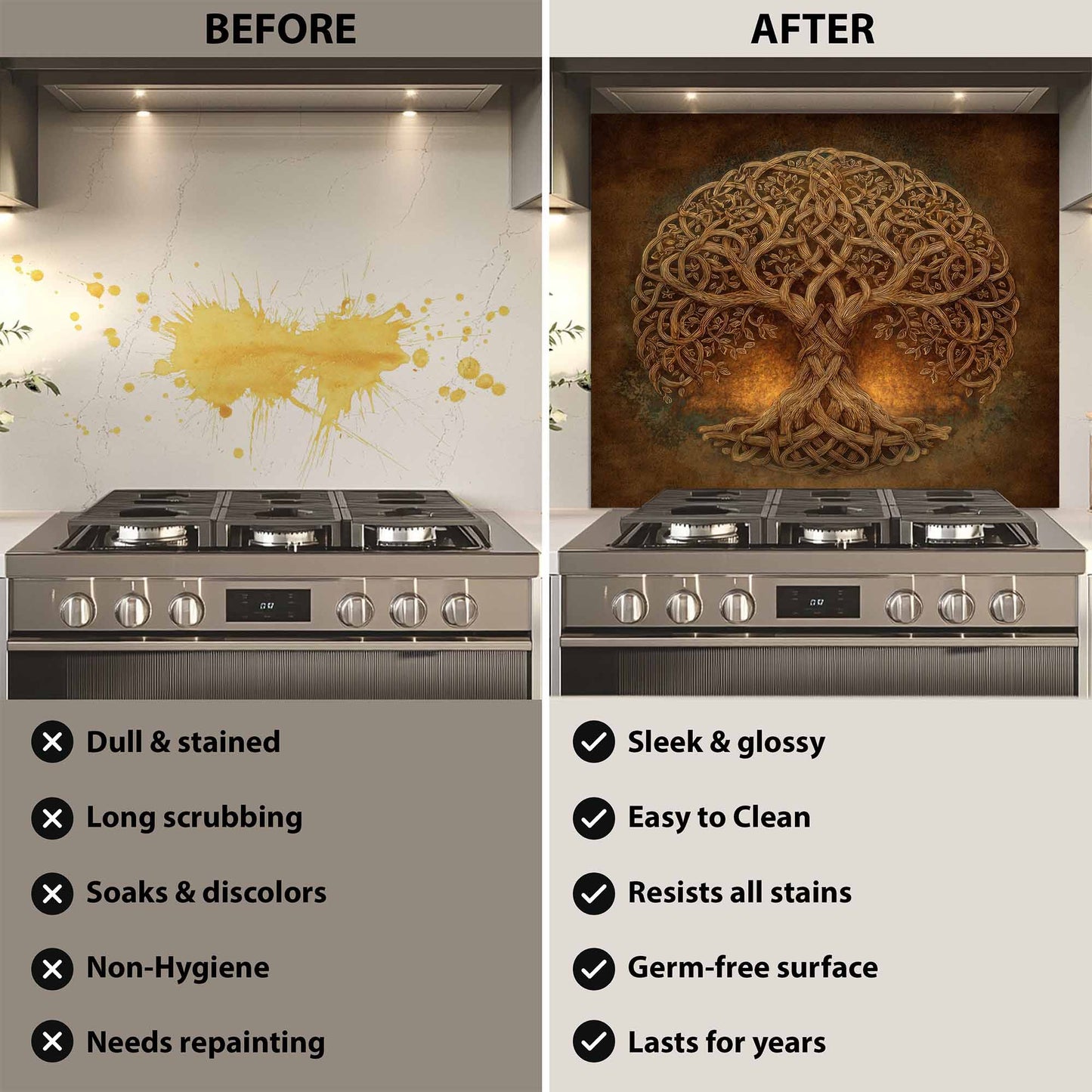 Celtic Harmony Tempered Glass Backsplash – Tree of Life Kitchen Backsplash