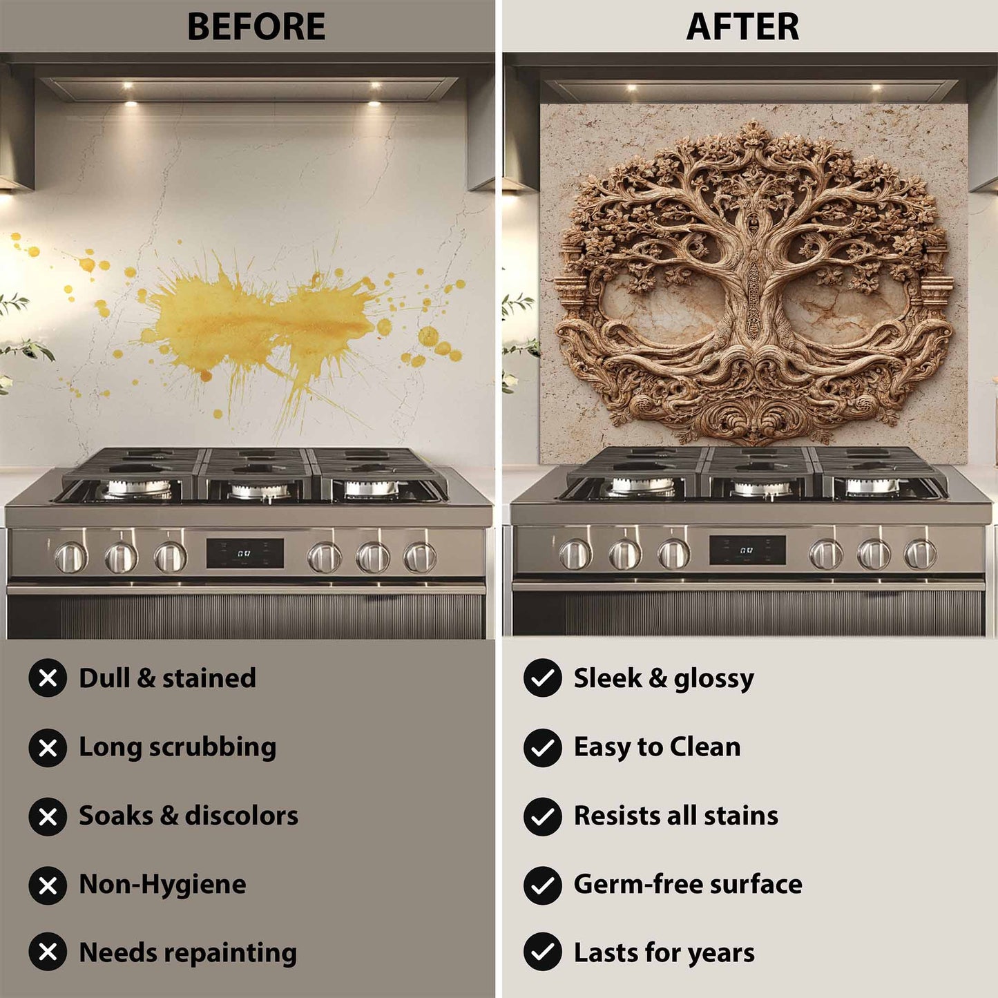 Ornate Tree Tempered Glass Backsplash – Tree of Life Kitchen Backsplash