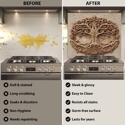 Ornate Tree Tempered Glass Backsplash – Tree of Life Kitchen Backsplash