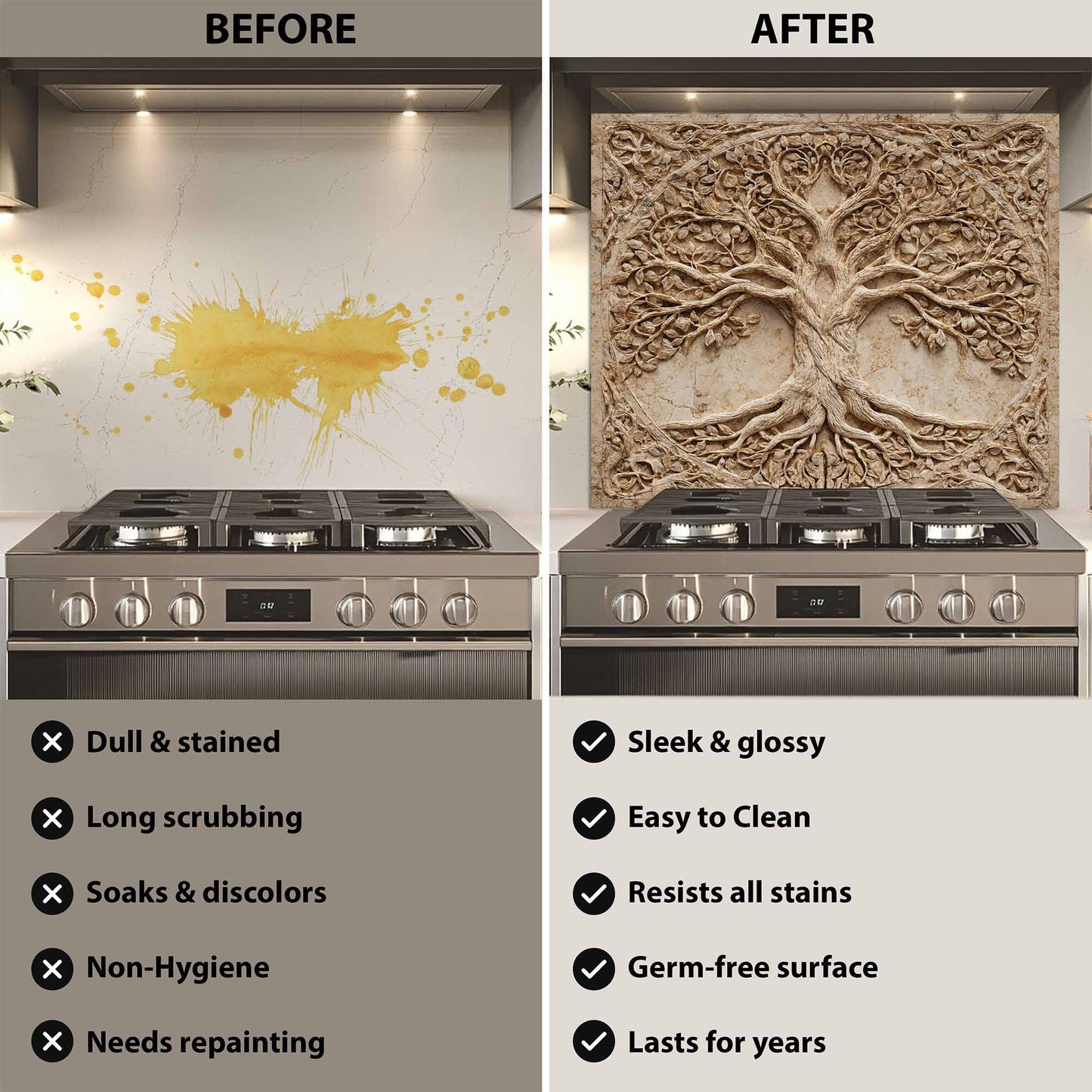 Root Harmony Tempered Glass Backsplash – Tree of Life Kitchen Backsplash