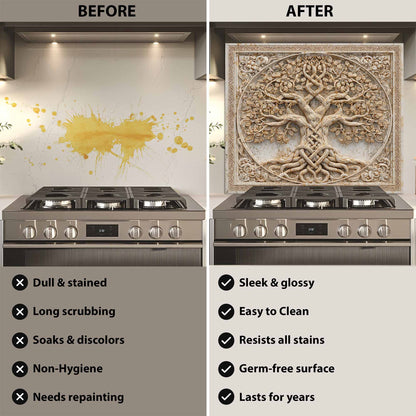 Twin Roots Tempered Glass Backsplash – Tree of Life Kitchen Backsplash