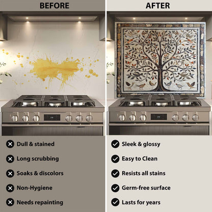 Bird Harmony Tempered Glass Backsplash –  Tree of Life Kitchen Backsplash