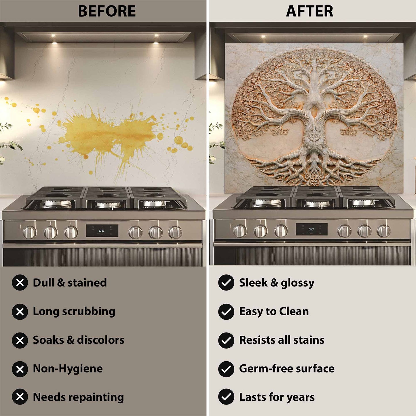Circle Harmony Tempered Glass Backsplash – Tree of Life Kitchen Backsplash