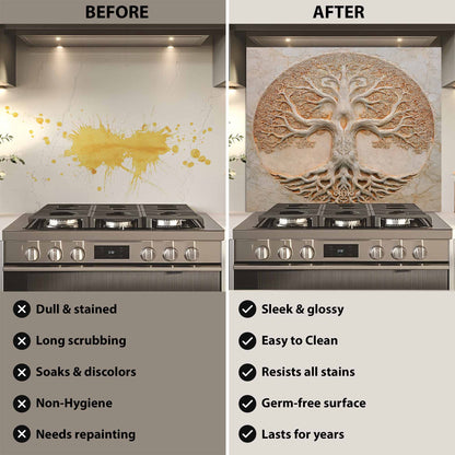 Circle Harmony Tempered Glass Backsplash – Tree of Life Kitchen Backsplash