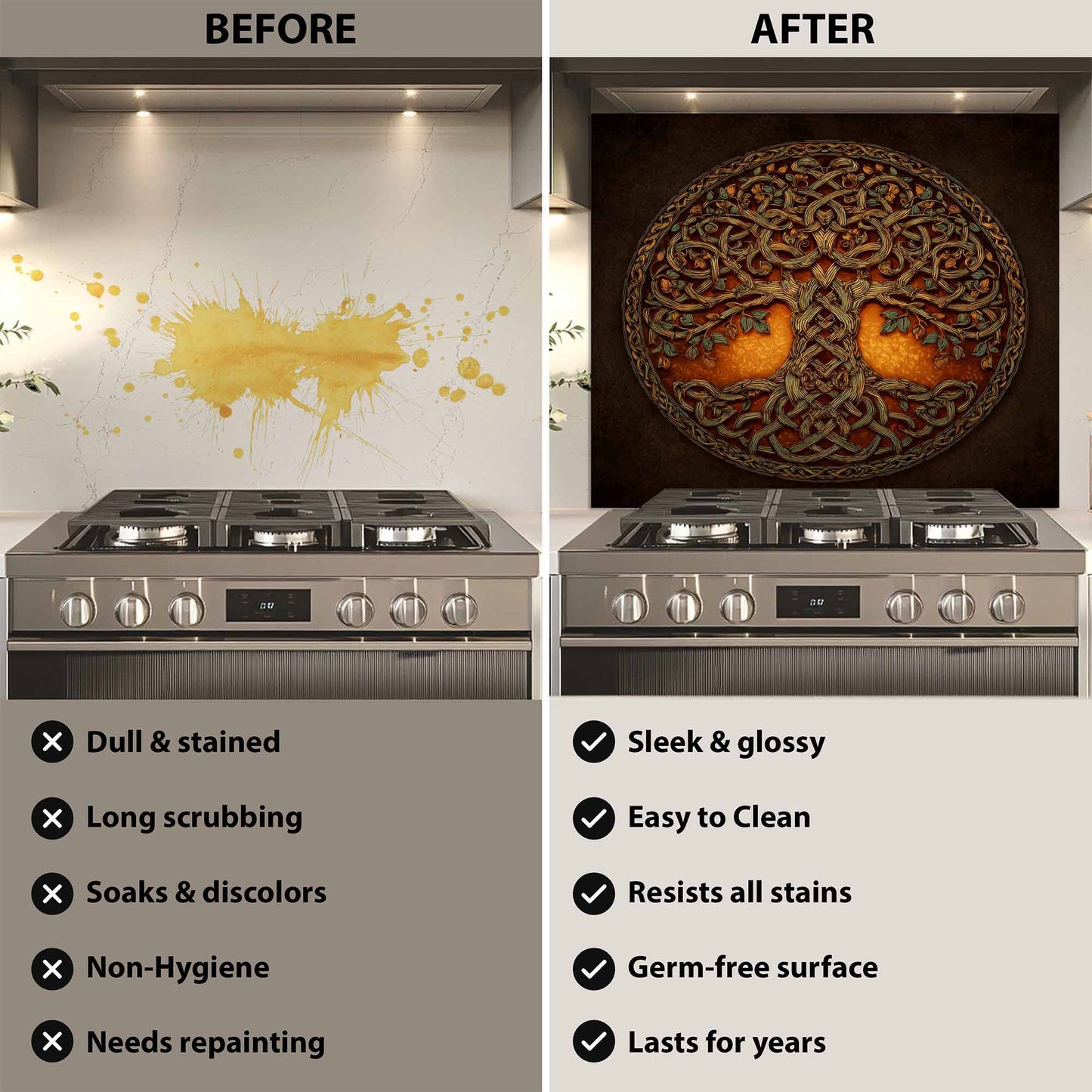 Celtic Flame Tempered Glass Backsplash – Tree of Life Kitchen Backsplash