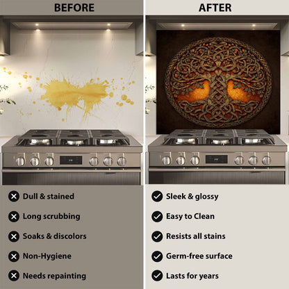 Celtic Flame Tempered Glass Backsplash – Tree of Life Kitchen Backsplash